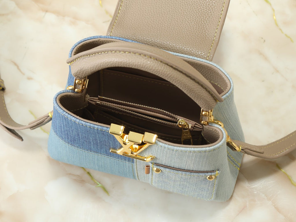 Louis Vuitton Capucines Two-Tone Denim Top-Handle Bag — detail