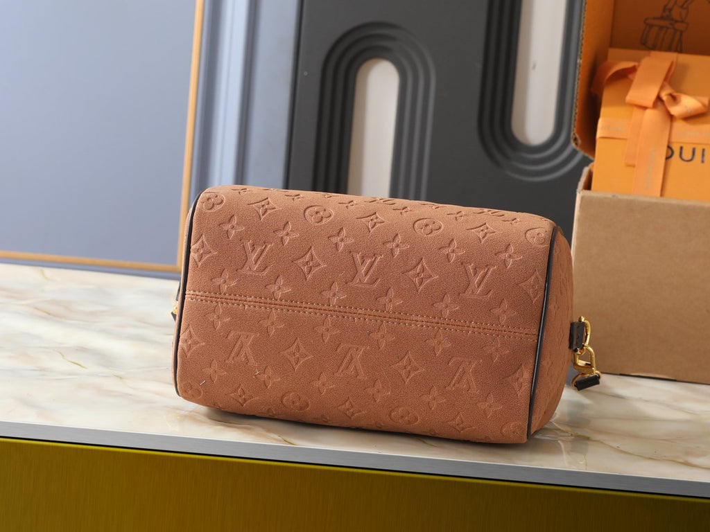 Louis Vuitton Speedy Bandoulière Embossed Suede Handbag — back