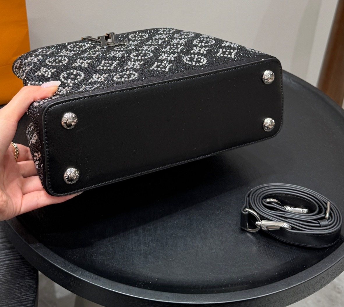 Louis Vuitton Capucines BB Sparkling Monogram Top-Handle Bag — detail