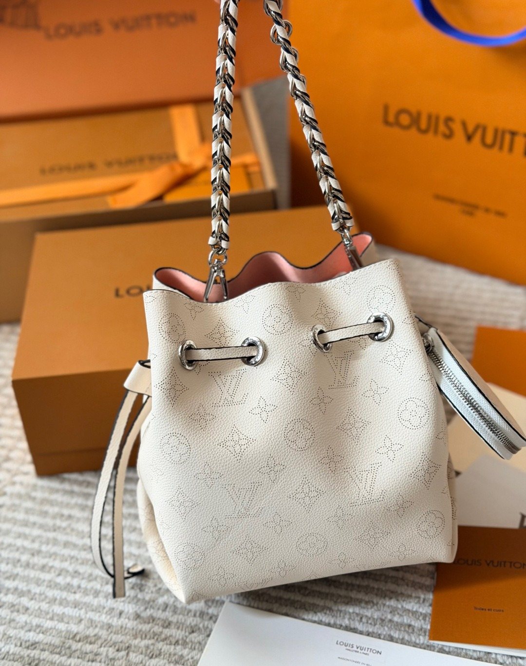 Louis Vuitton Bella Perforated Monogram Bucket Bag — front