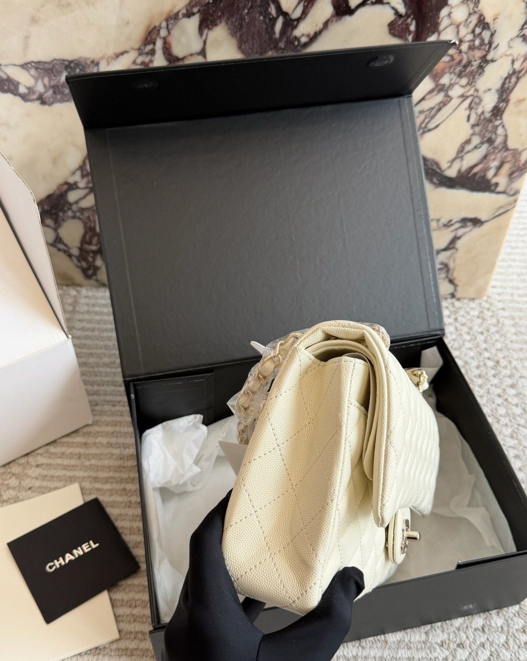Chanel Quilted Grained Leather Flap Shoulder Bag — side