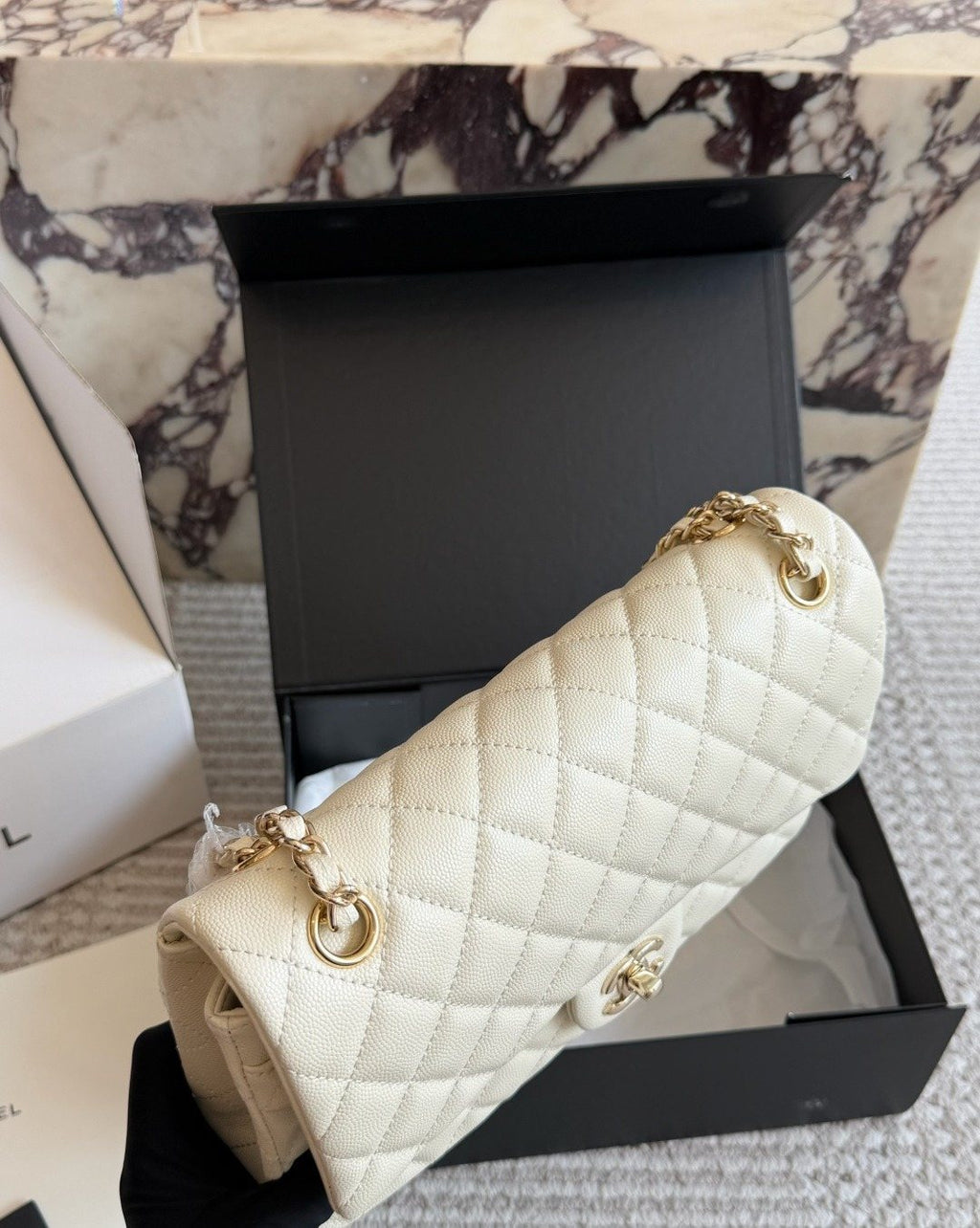 Chanel Quilted Grained Leather Flap Shoulder Bag — side