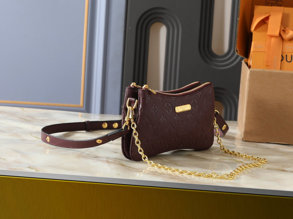 Louis Vuitton Liv Pochette Burgundy Embossed Shoulder Bag — side