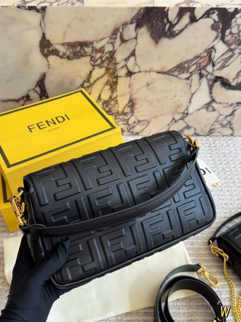 Fendi Baguette Raised FF Motif Bag — back