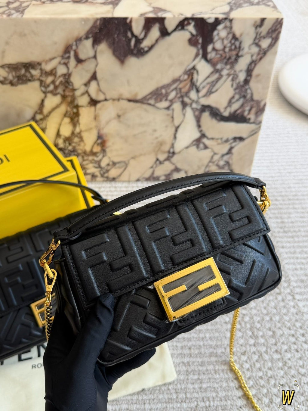 Fendi Baguette Raised FF Motif Bag — front