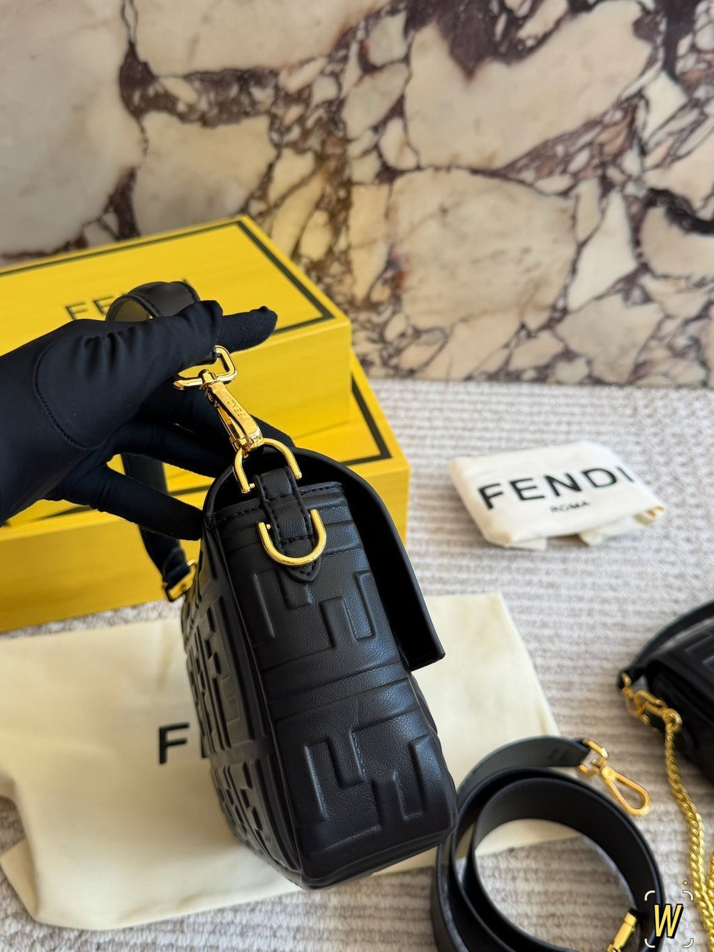Fendi Baguette Raised FF Motif Bag — side