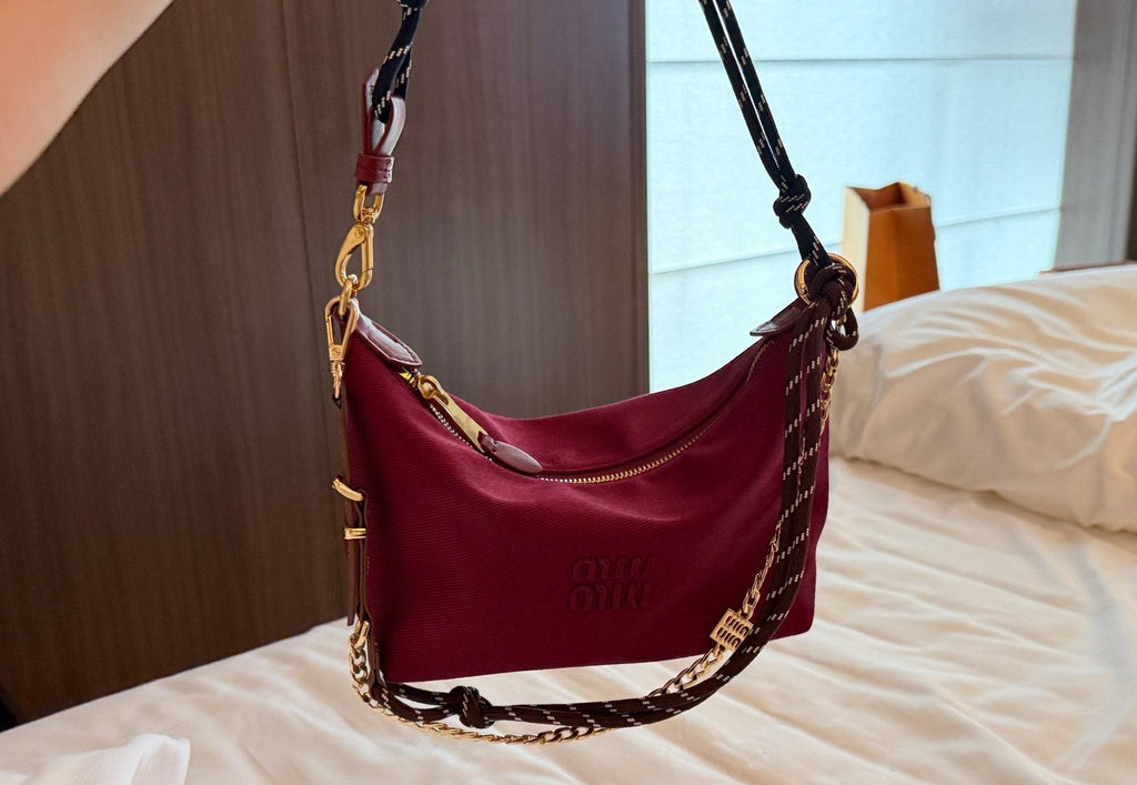 Miu Miu Burgundy Canvas Rope-Strap Shoulder Bag — front