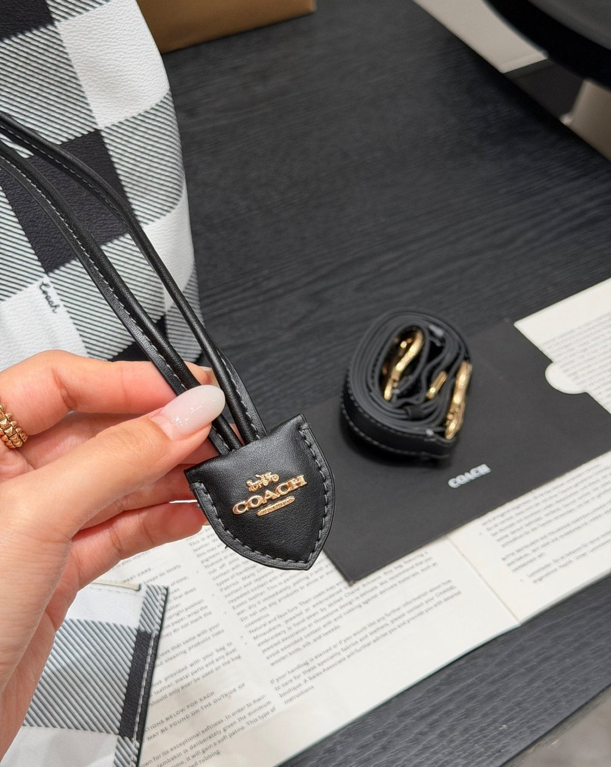 Coach Rowan Check Drawstring Bucket Bag — detail