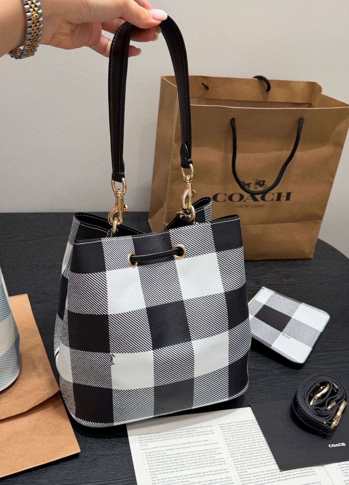 Coach Rowan Check Drawstring Bucket Bag — front
