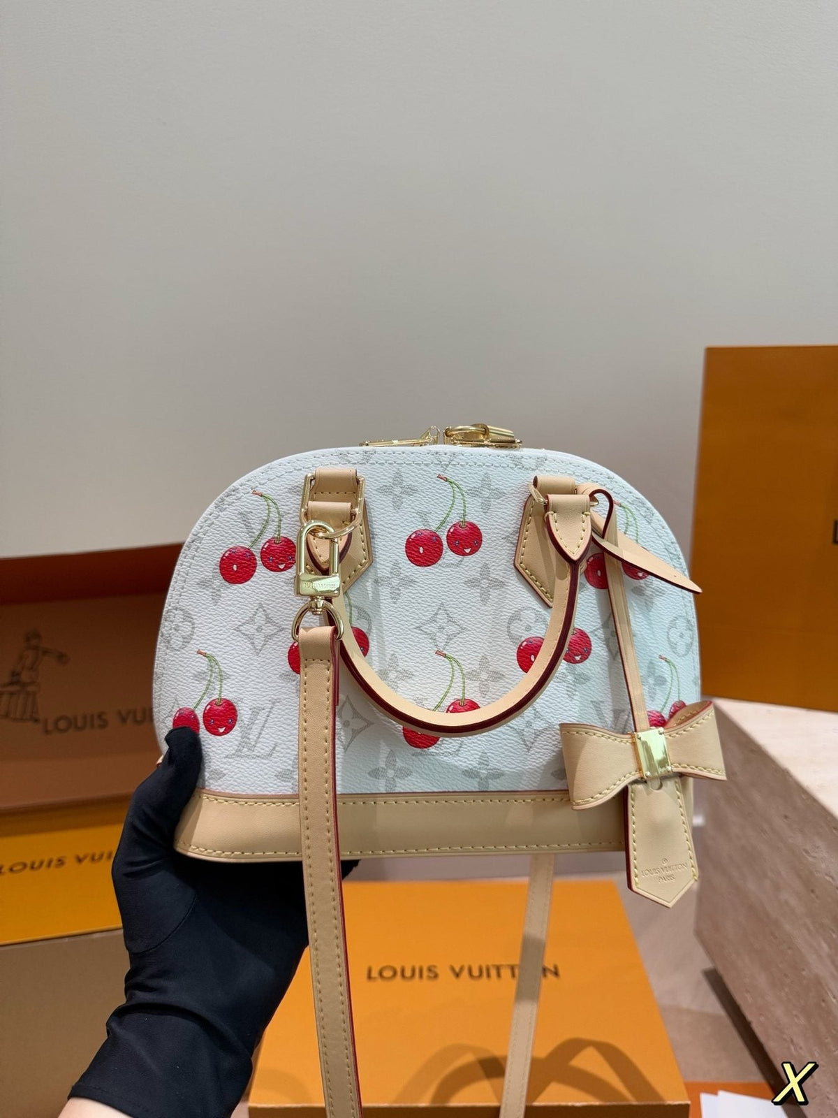 Louis Vuitton Alma BB Cherry Print Handbag — back