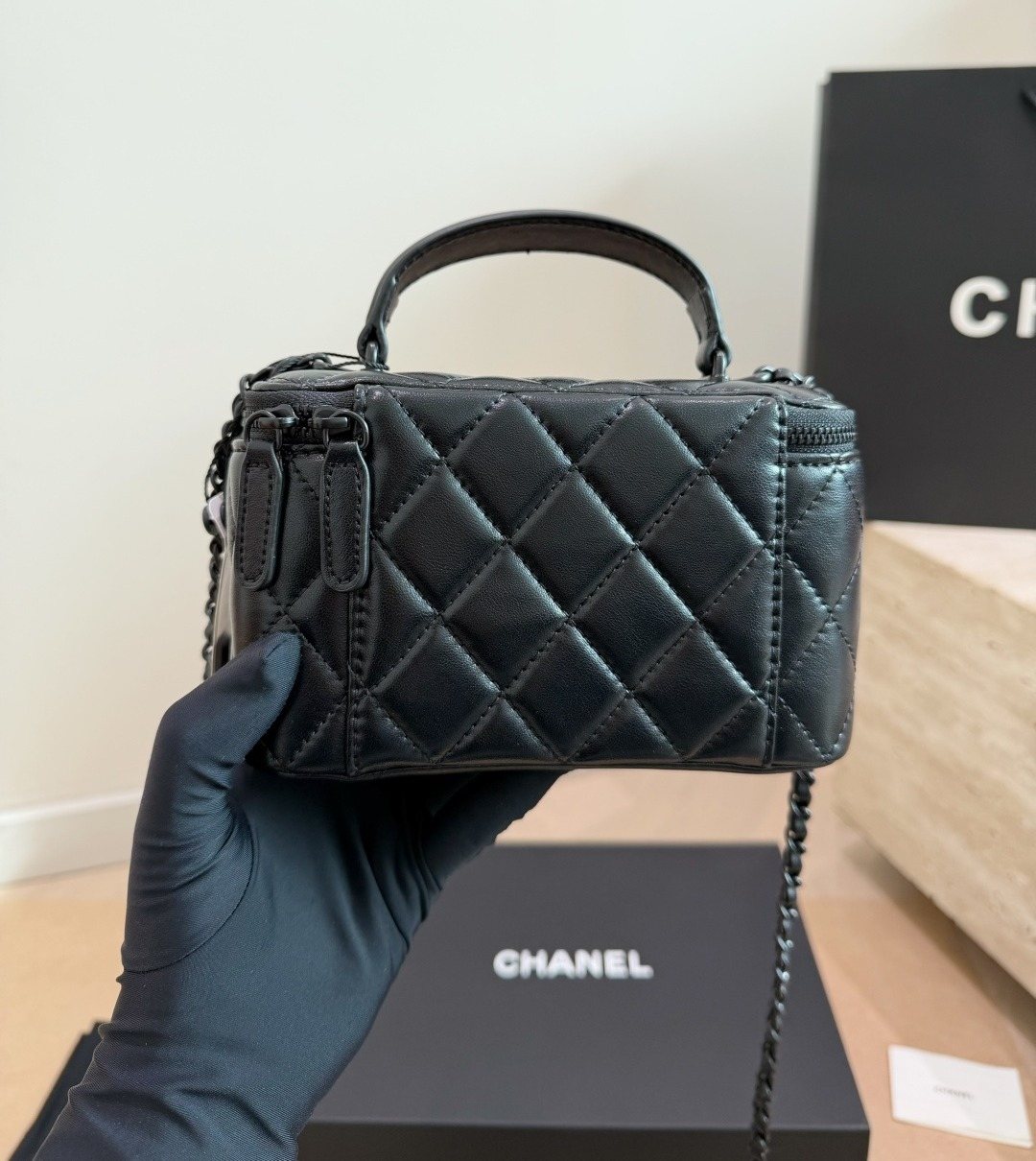 Chanel Diamond-Quilted Top Handle Vanity Bag — back