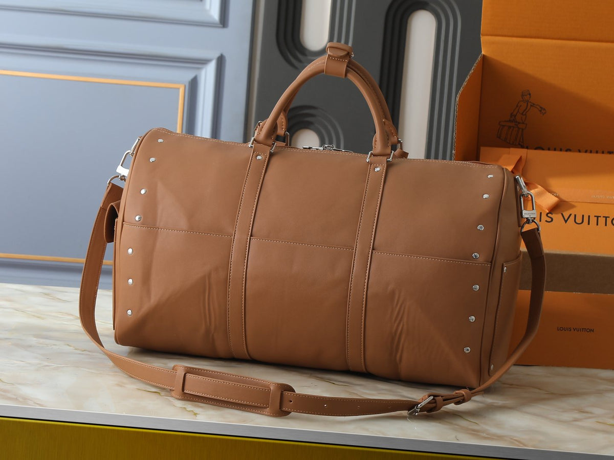 Louis Vuitton Keepall Studded Tan Duffel Bag — back
