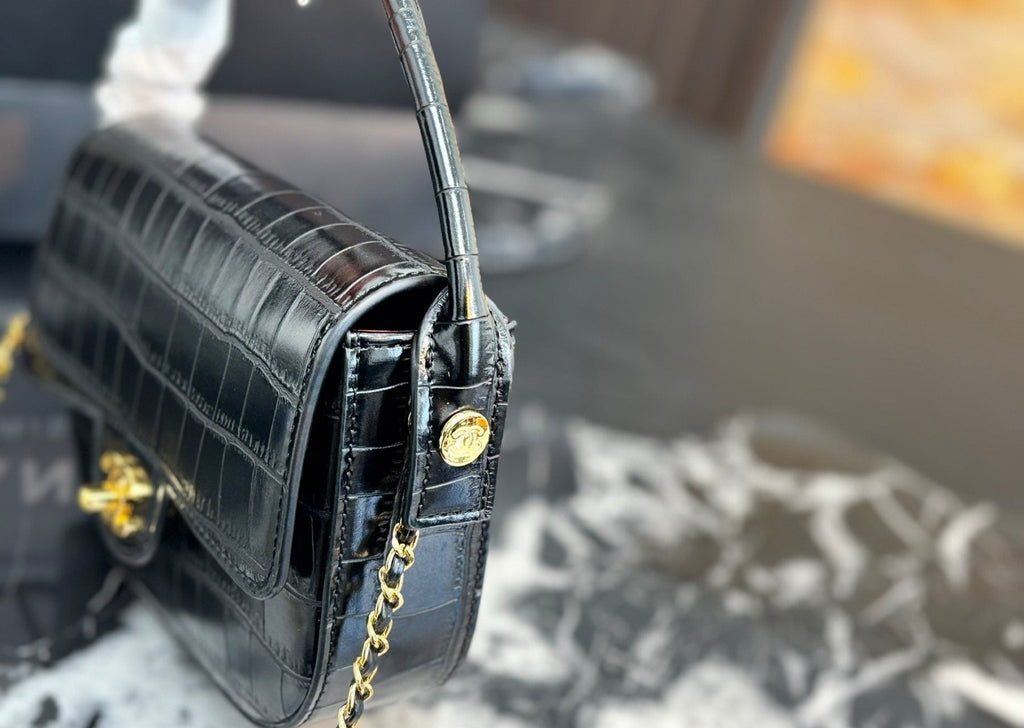 Chanel Crocodile-Embossed Top-Handle Flap Bag — side