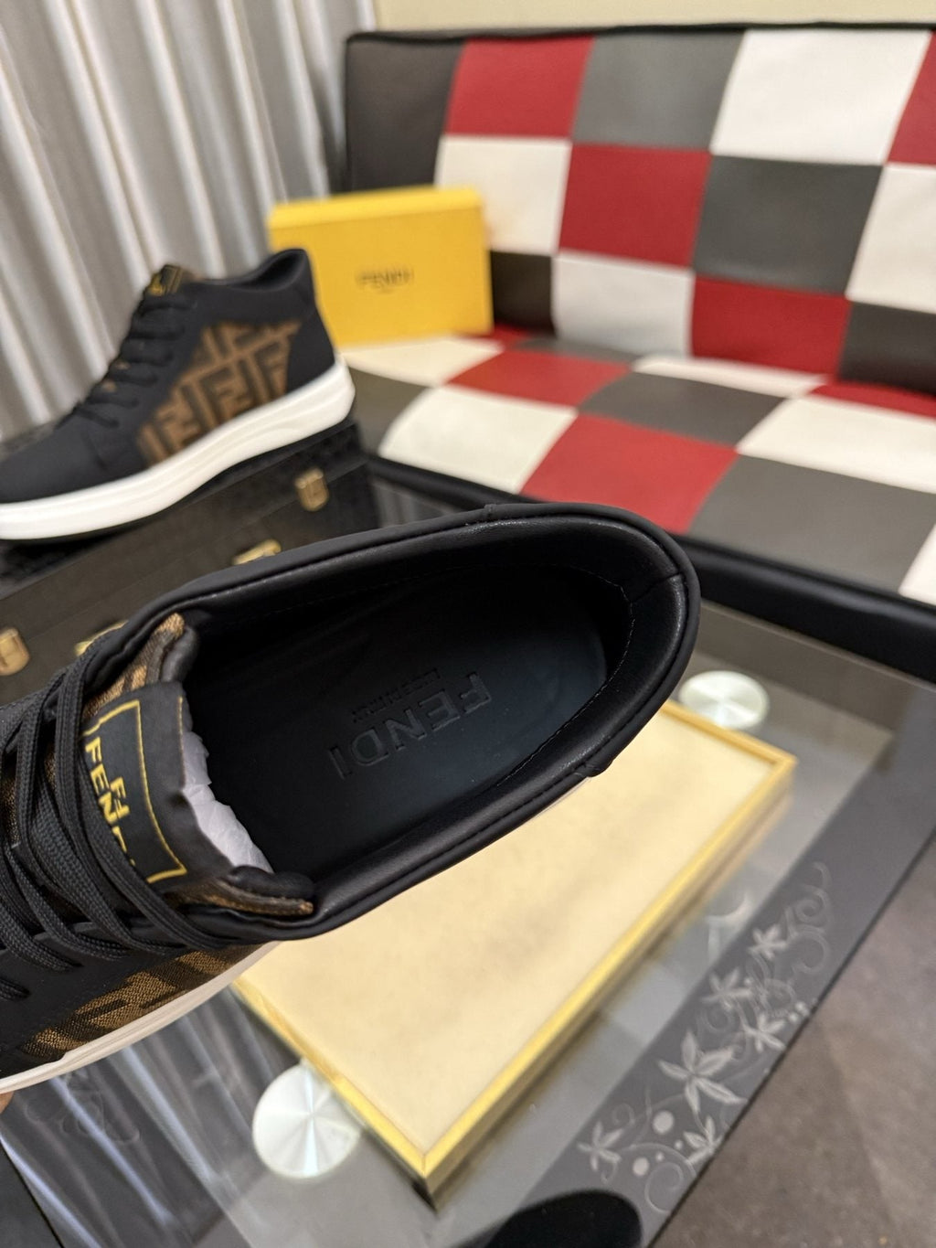 Fendi Patterned-Panel Lace-Up Sneakers — detail