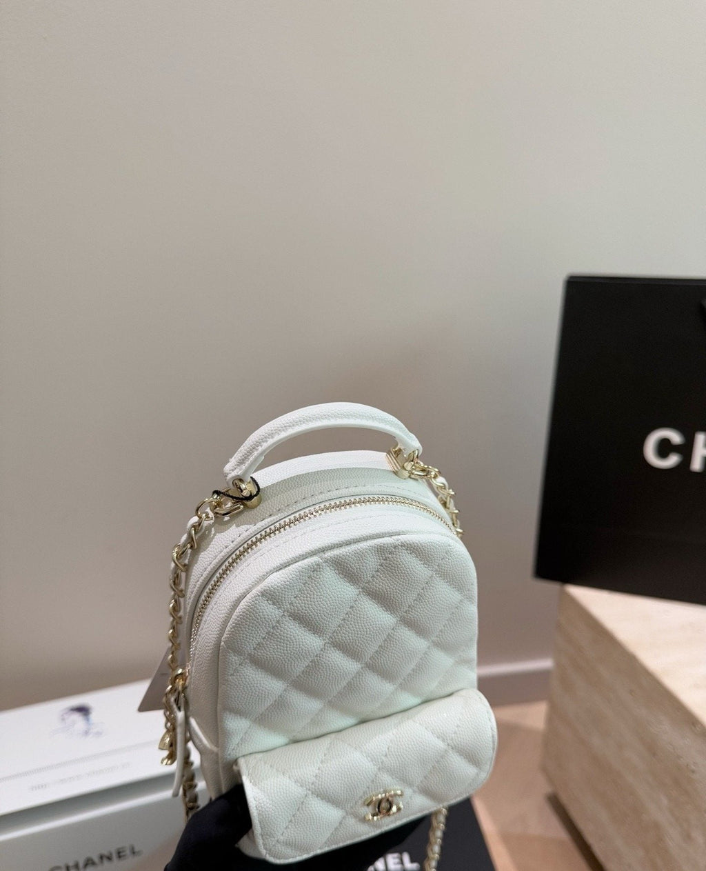 Chanel Quilted Top-Handle Backpack — model