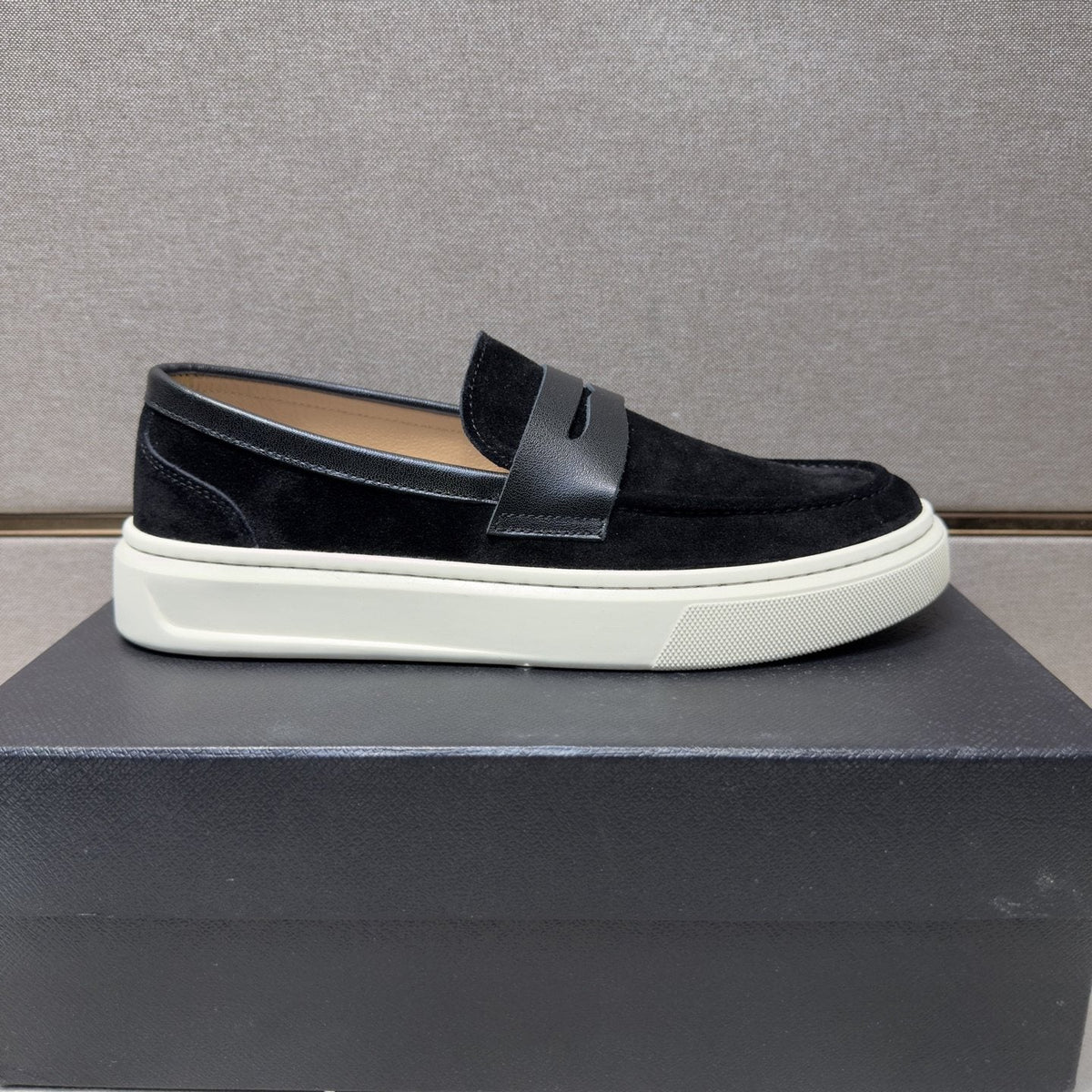 Prada Men's Penny Loafers with White Soles — side