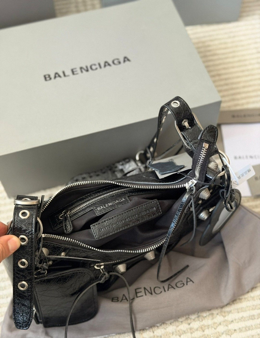 Balenciaga Le Cagole Studded Crescent Shoulder Bag — detail