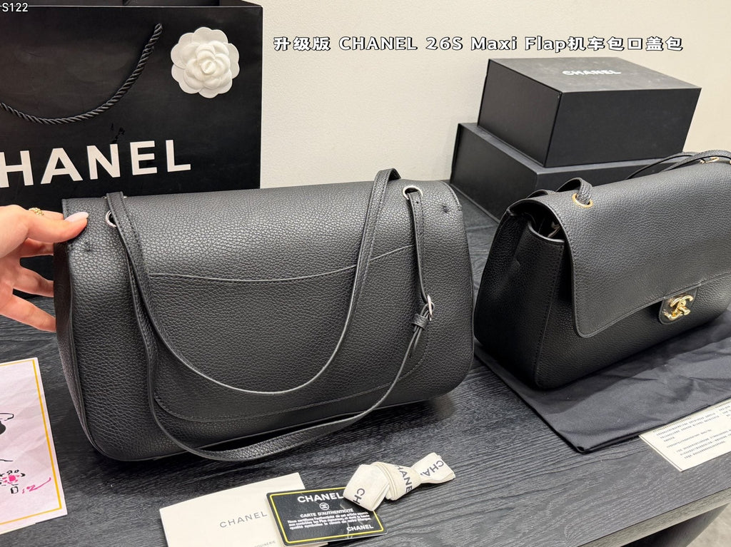 Chanel Maxi Flap Pebbled Shoulder Bag — back