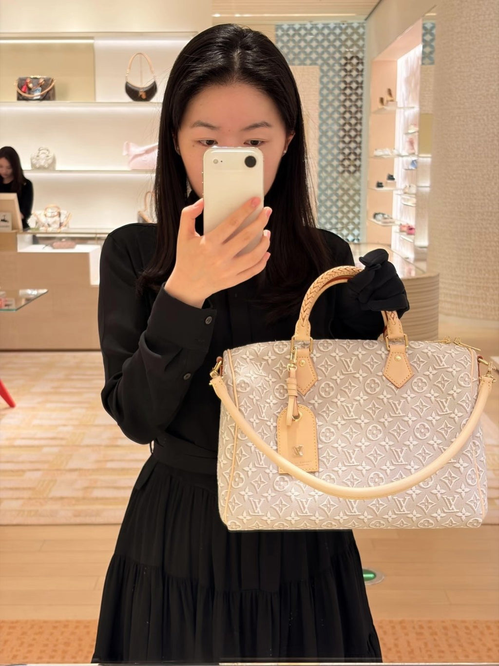 Louis Vuitton Speedy Monogram Handbag with Braided Handles — model