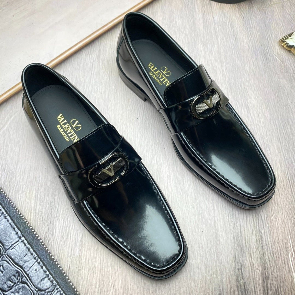 Valentino Square-Toe Loafers with Metal Detail — front