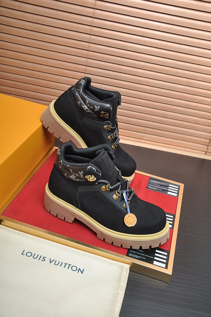 Louis Vuitton Lace-Up Lug-Sole High-Top Boots — side