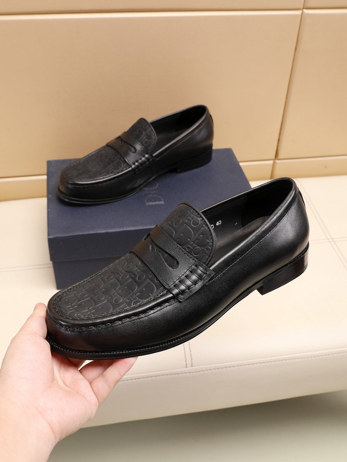Dior Textured Apron-Toe Loafers — model