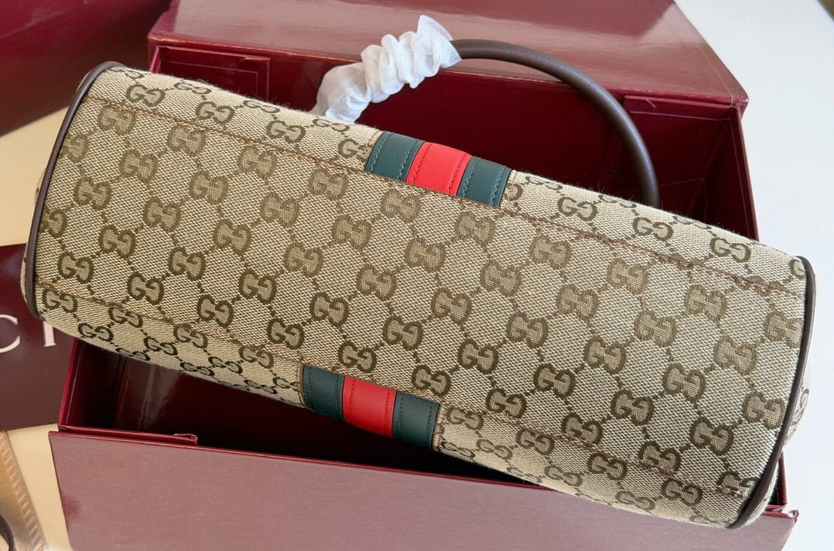 Gucci Paparazzo Monogram Horsebit Top-Handle Bag — detail
