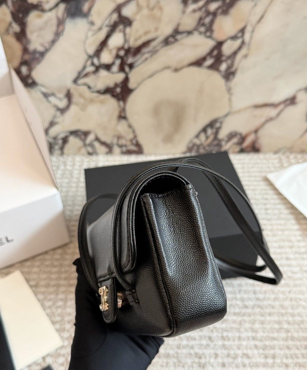 Chanel Jennie Pebbled Flap Backpack — side