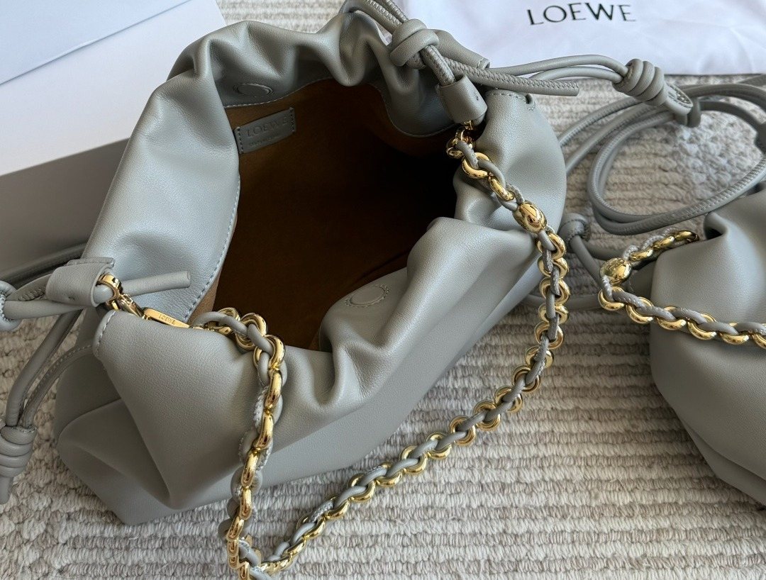 Loewe Gathered Pouch Bag with Gold-Tone Chain — detail