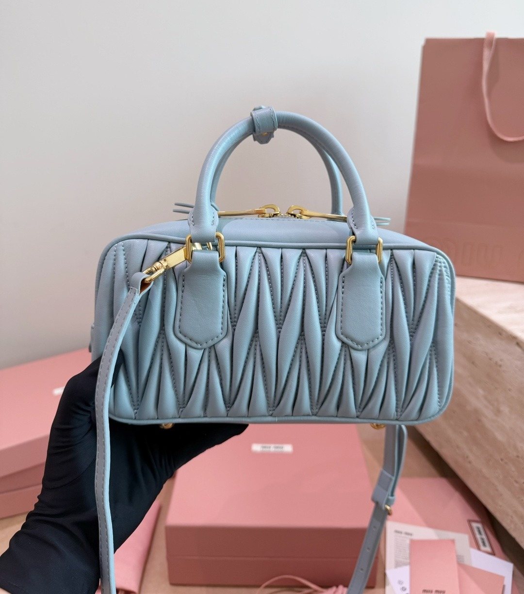 Miu Miu Gathered Bowling Top-Handle Bag — back