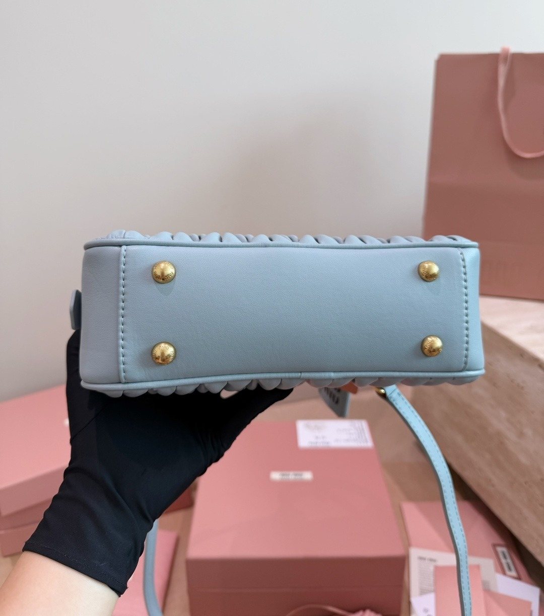 Miu Miu Gathered Bowling Top-Handle Bag — detail