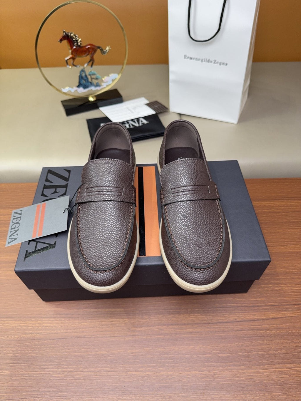 Zegna Men's Textured Slip-On Loafers — front