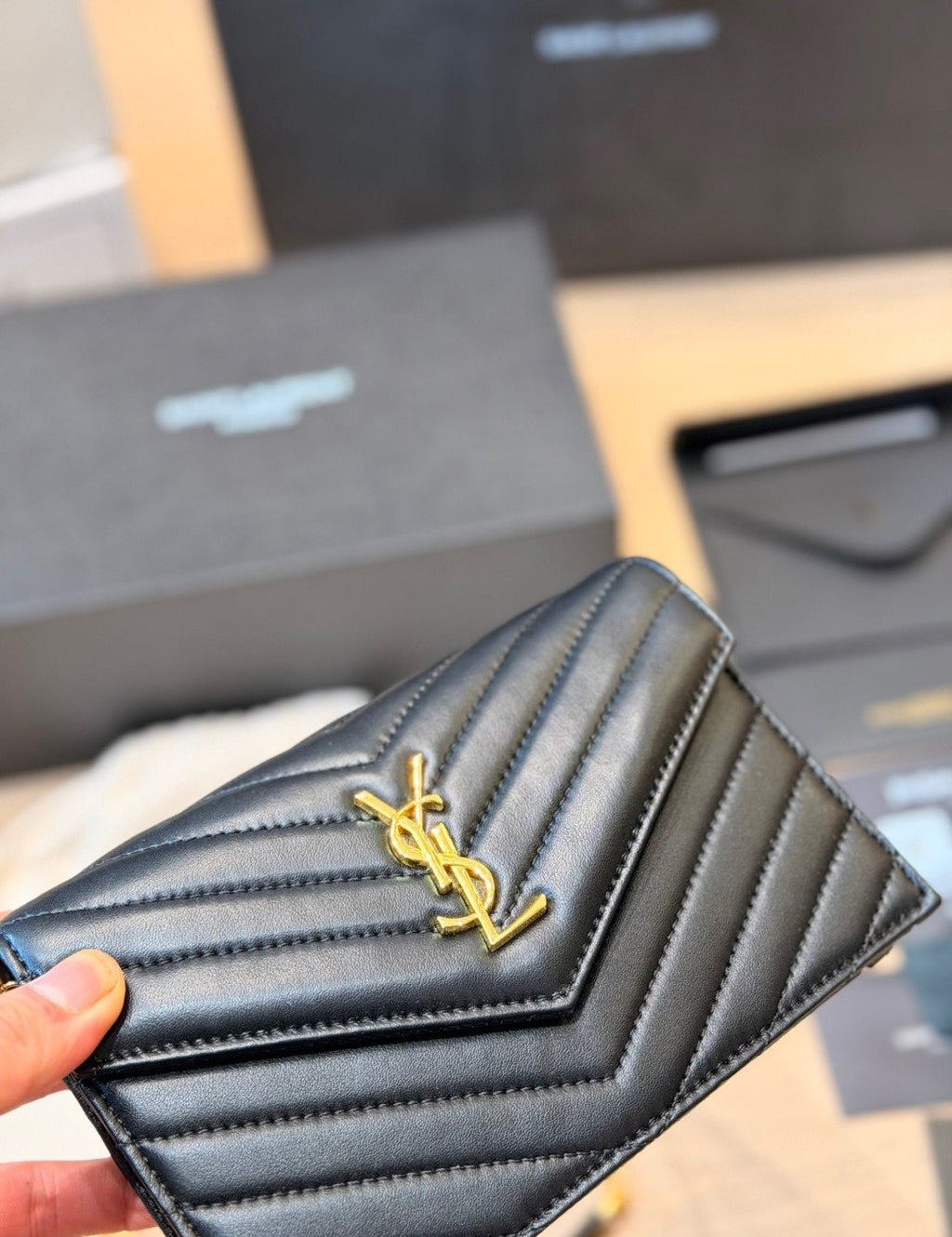 Saint Laurent Lou Lou Quilted Envelope Chain Bag — detail