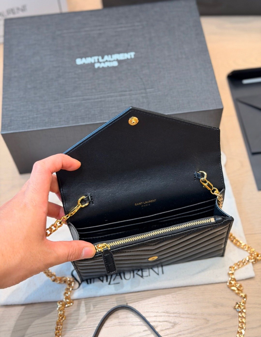 Saint Laurent Lou Lou Quilted Envelope Chain Bag — detail