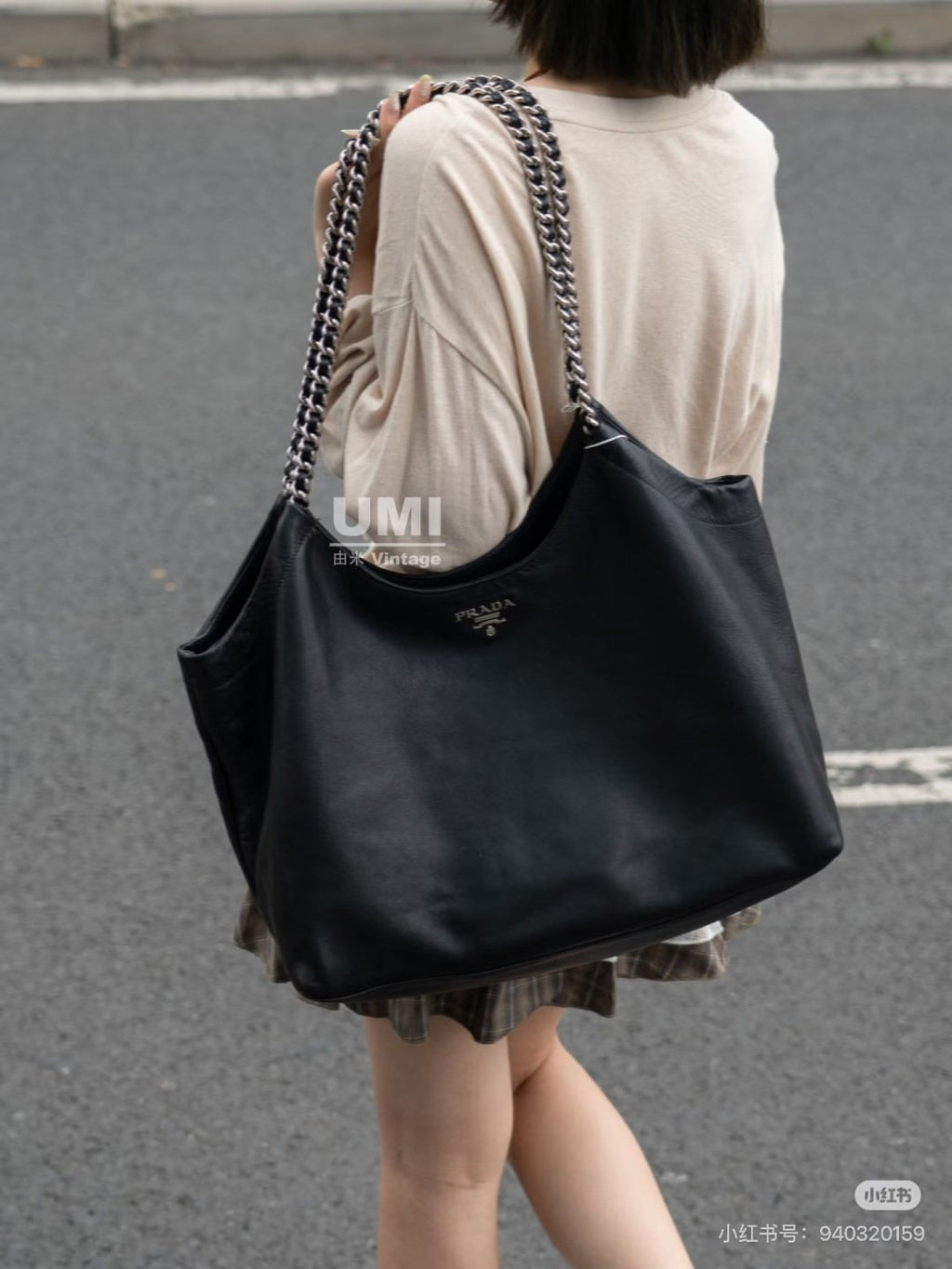 Prada Chain-Handle Folded-Side Tote Bag — model