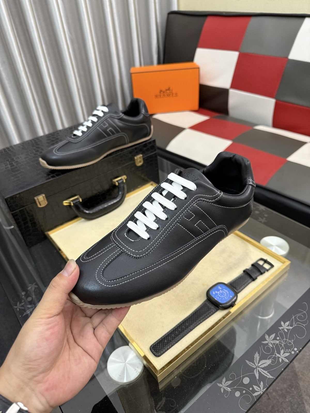 Hermès Stitched Low-Top Sneakers — side