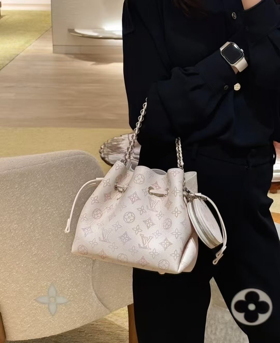 Louis Vuitton Bella Monogram Bucket Bag — model