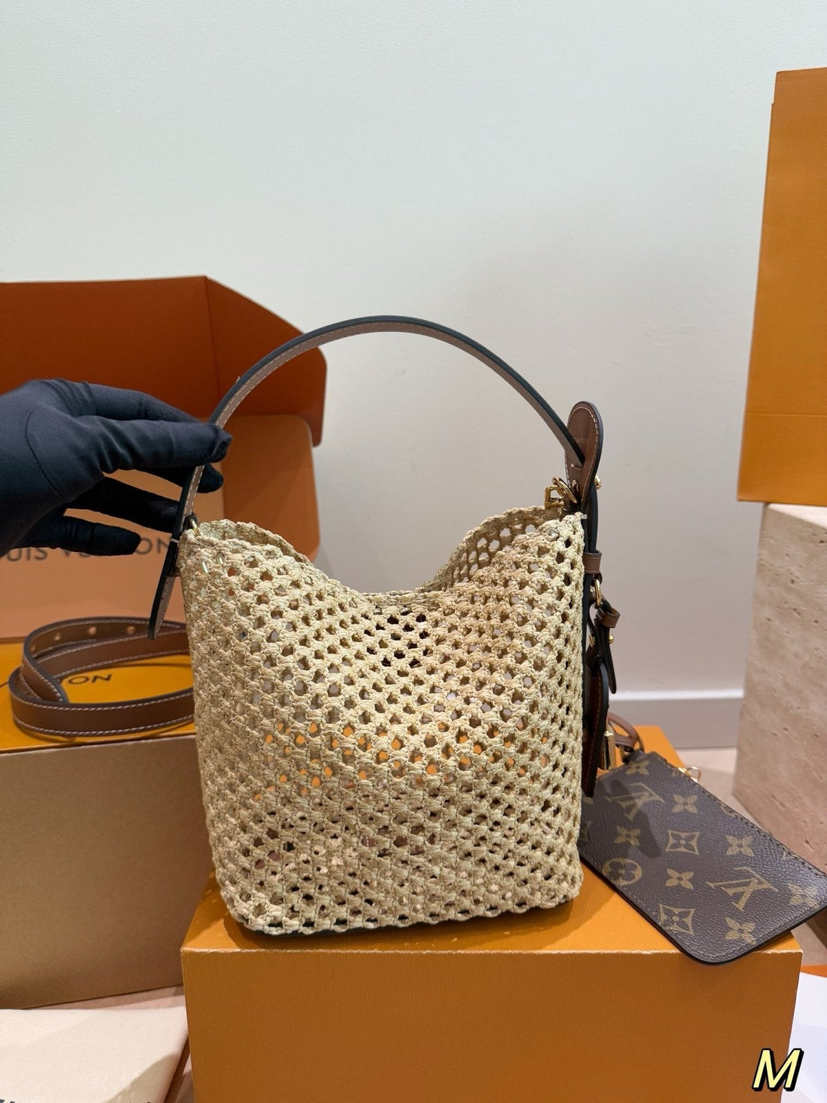 Louis Vuitton Woven Bucket Bag with Monogram Pouch — back