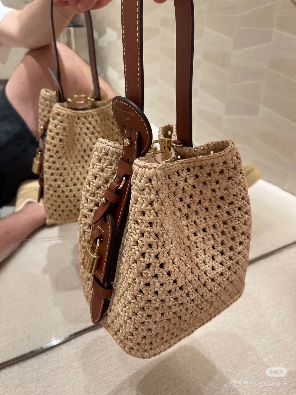 Louis Vuitton Woven Bucket Bag with Monogram Pouch — side