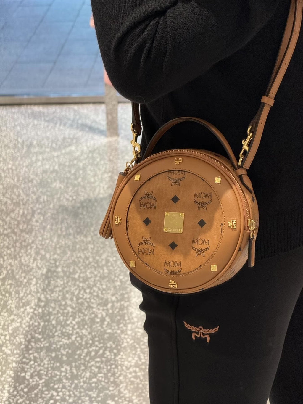 MCM Visetos Studded Circular Crossbody Bag — side