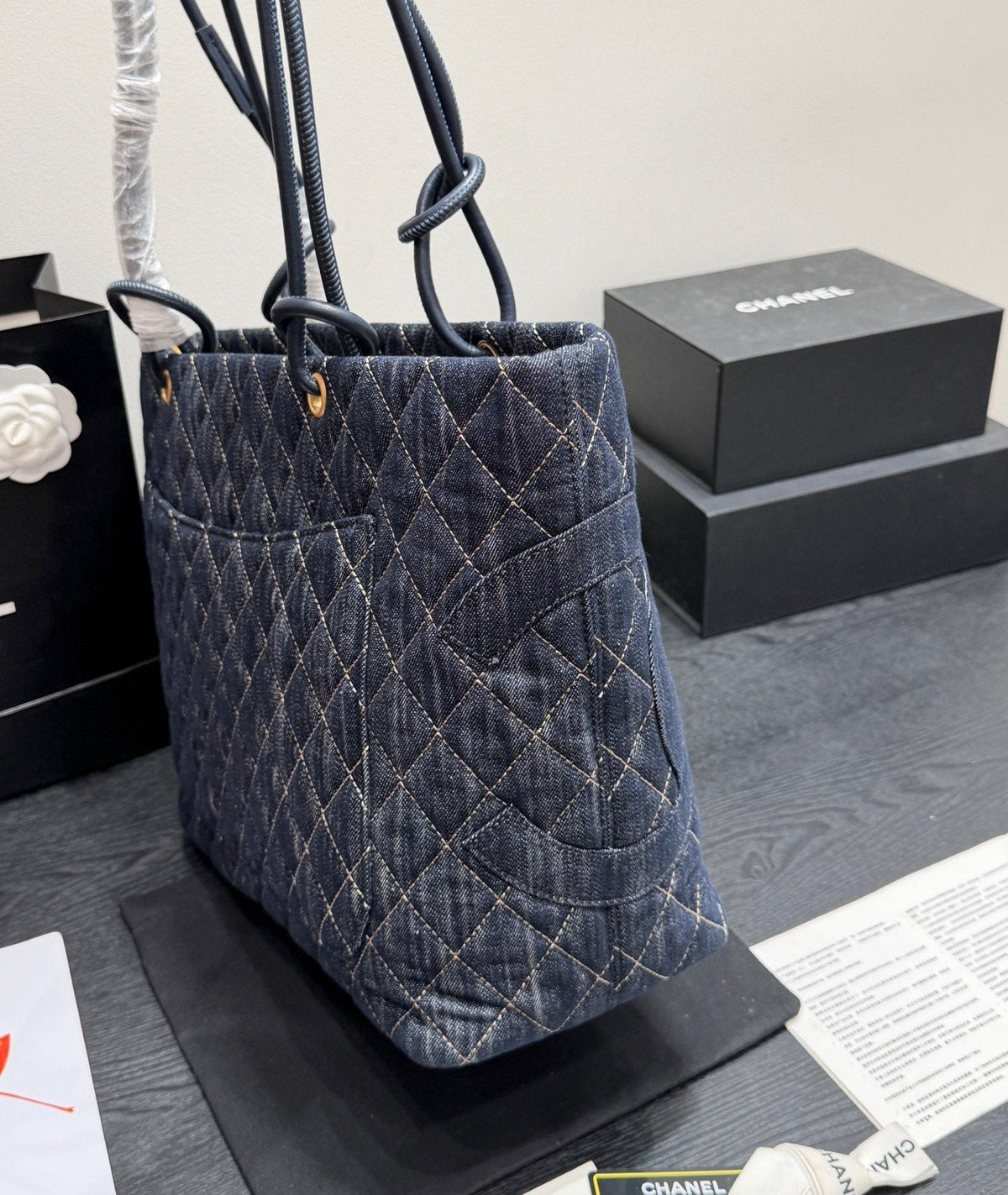 Chanel Cambon Quilted Denim Tote — side