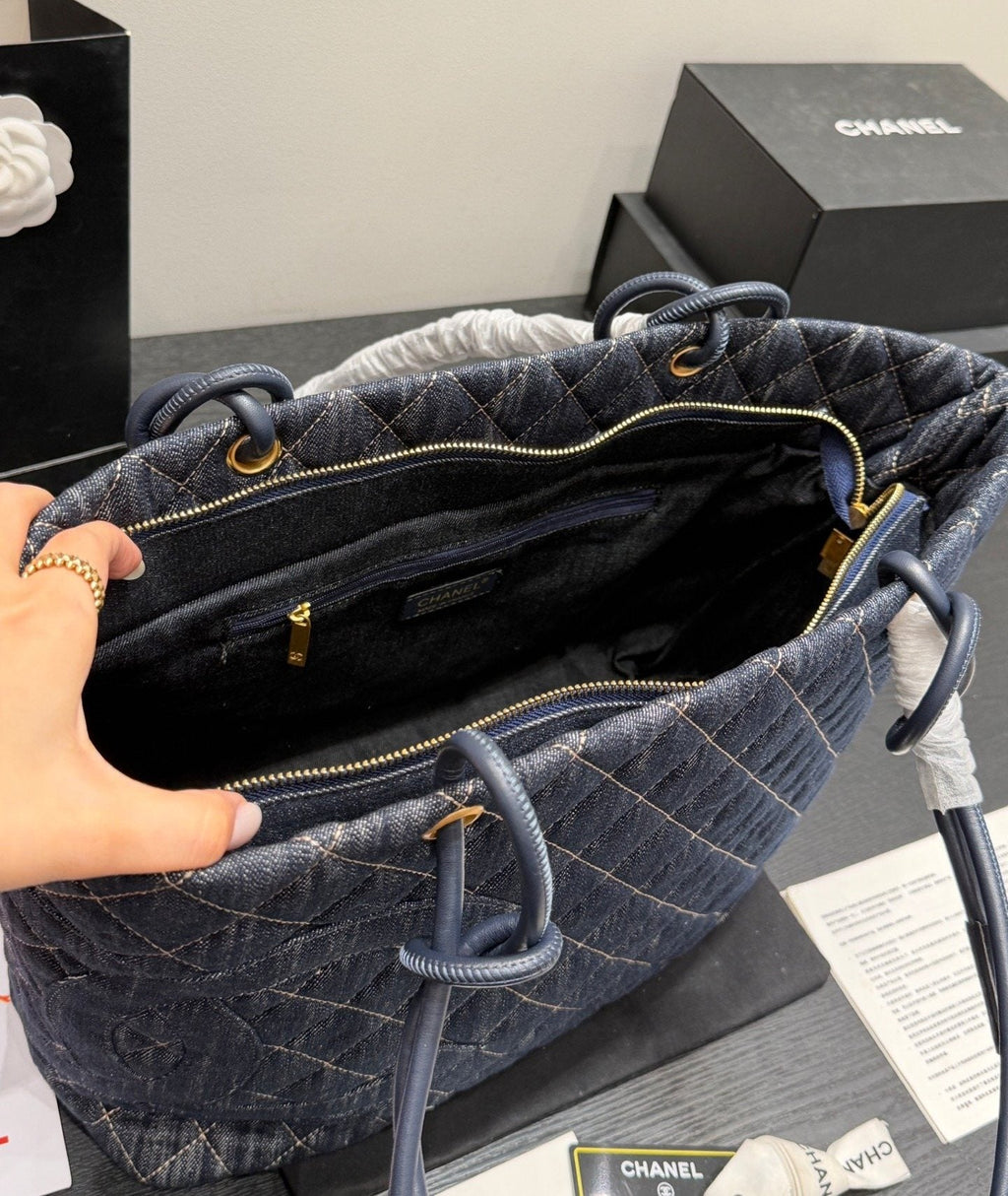 Chanel Cambon Quilted Denim Tote — detail
