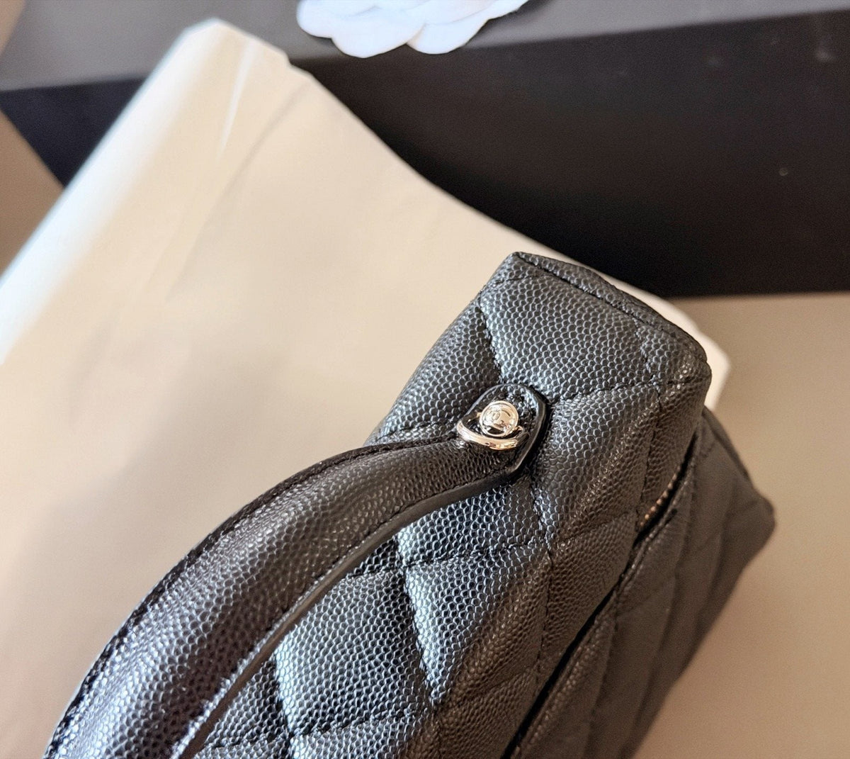 Chanel Diamond-Quilted Top-Handle Box Bag — detail