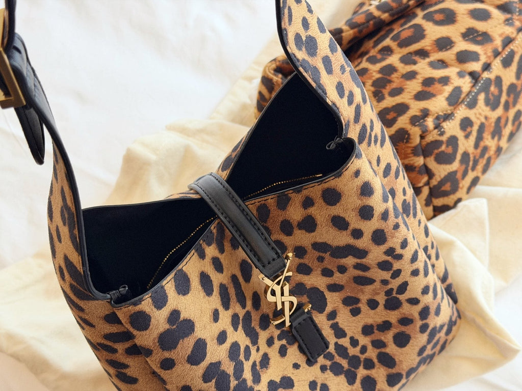 Saint Laurent Soft Hobo Leopard-Print Shoulder Bag — detail