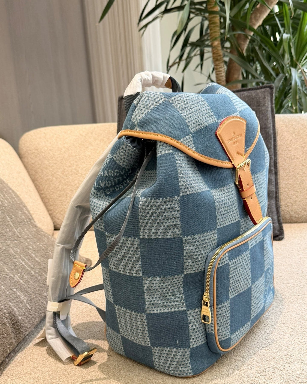 Louis Vuitton Checker-Pattern Flap Backpack — side