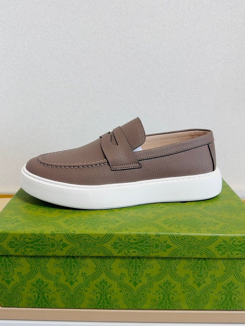 Gucci White-Sole Penny Loafers — side
