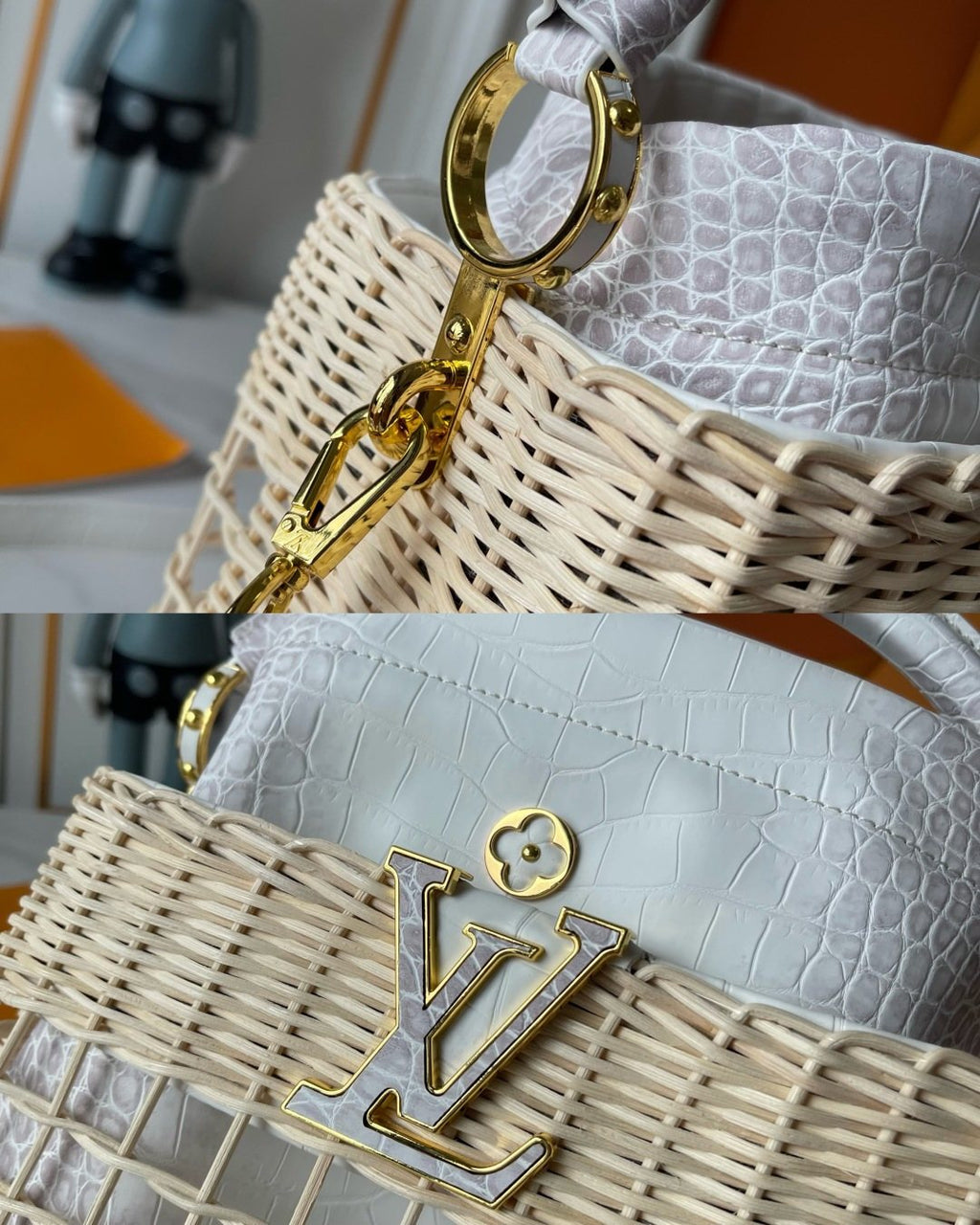 Louis Vuitton Capucines BB Rattan Woven Top-Handle Bag — detail