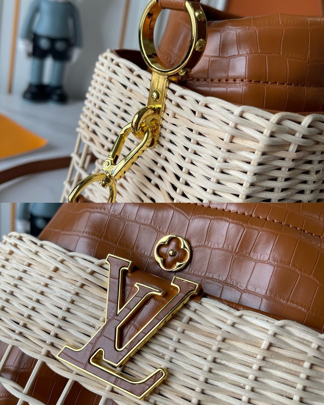 Louis Vuitton Capucines BB Rattan Woven Top-Handle Bag — detail