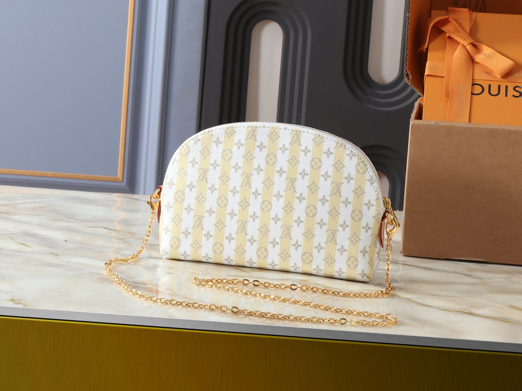 Louis Vuitton Striped Monogram Cosmetic Pouch with Pink Motif — back