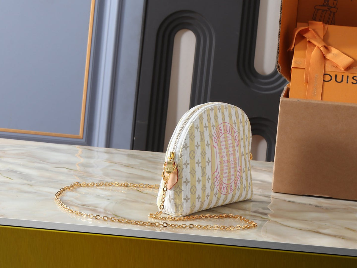 Louis Vuitton Striped Monogram Cosmetic Pouch with Pink Motif — side